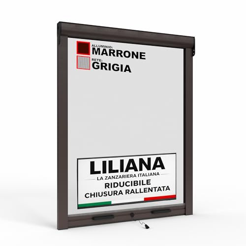 Zanzariera a Rullo LILIANA Riducibile per Finestre Con Chiusura Rallentata - Marrone RAL8017 con Rete in Fibra di Vetro Grigia - Made in italy (L 60 x H 170cm)
