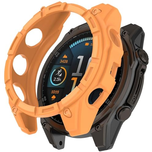 Armor TPU Schutz Hülle für Garmin Quatix 8 51mm AMOLED, Halbabdeckung, leicht, stoßfest, passgenau mit Zugriff auf alle Tasten und Anschlüsse (Orange)