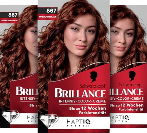 Schwarzkopf Brillance Intensiv-Color-Creme 867 Mahagonibraun (170 ml) | Permanente Haarfarbe mit 100 % Grauabdeckung, Coloration mit pflegendem Biotin-Komplex für bis zu 12 Wochen Farbintensität