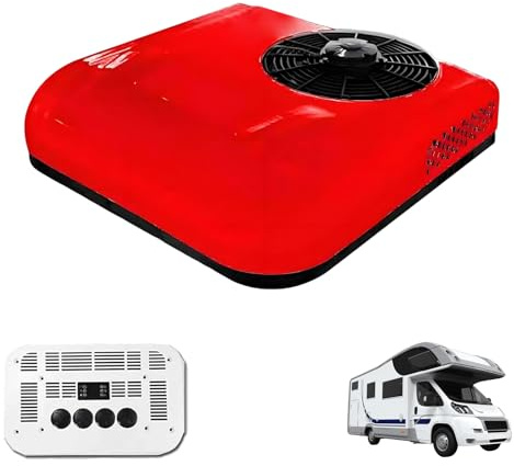eryssgbf Aire acondicionado caravana, Rojo-12V, Aire Acondicionado Inteligente de enfriamiento Todo en uno, RV Boat, Adecuado para excavador, Aire Acondicionado Superior para vehículo