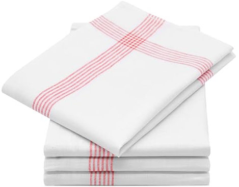 ZOLLNER 4er Set Geschirrtücher, Küchentücher, 50x70 cm, Leinen, weiß rot