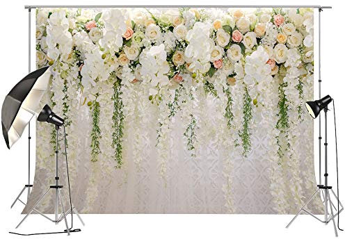 Brautdusche Große Hochzeit Floral Wand Hintergrund Weiß und Grün Rose 3D Blumen Vorhang Dessert Tischdekoration Blush Hintergrund für Fotografie FT6749