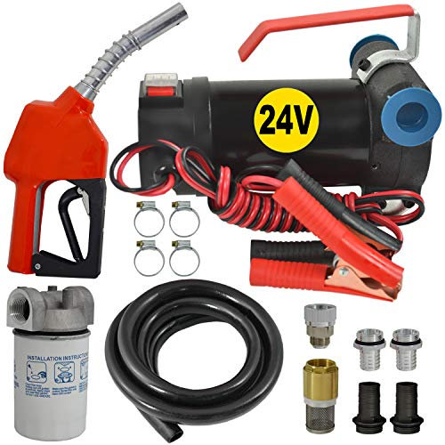 POMPA TRAVASO GASOLIO CON FILTRO - POMPA GASOLIO CON FILTRO - POMPA ASPIRAZIONE DIESEL POMPA DIESEL 24V con tubo in gomma 6m + pistola automatica + filtro diesel POMPA GASOLIO KIT COMPLETO