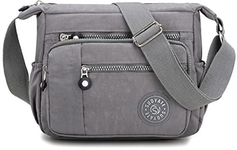 XUDREZ Mittelgroß Wasserdicht Nylon Damen Crossbody Bag Mit Vielen Fächern Leichte Schultertasche Verstellbarer Breitem Freizeit Kleine Messenger Bag Für Männer Sportlich Einkaufen Reisen Grau