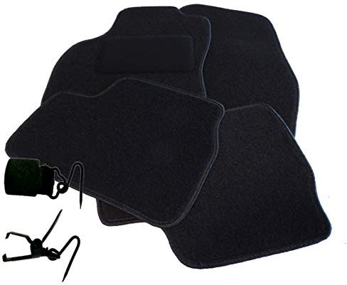 Mertex Autoteppich 4-teilig Fußmatten mit Befestigungsclips kompatibel mit Golf I 1 Cabrio 1974-1983 (Capri schwarz, schwarz)