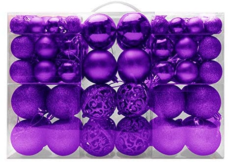 Christmas Tree Decoration Ball, 100pcs Christmas Baubles Ornaments 3cm+4cm+6cm, Shatterproof Christmas Hanging Balls Decoration, Christmas Tree Holiday Wedding Party Pendants Gifts (Purple)
