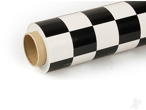 Oracover 10m Fun-3 Large Chequered White/Black Covering for RC Model Planes