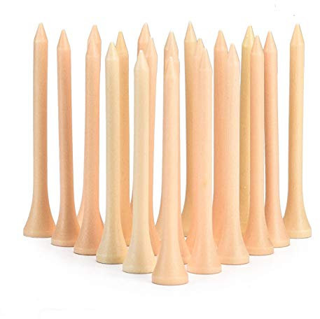 FINGER TEN Golf Tees Holz Tee 70 mm und 83 mm Wert Set 100 Count Professional Natürliches Hartholz Farbe Blau Weiß Rot Natürlich (Natürliches Holz, 100mm(4 Zoll))