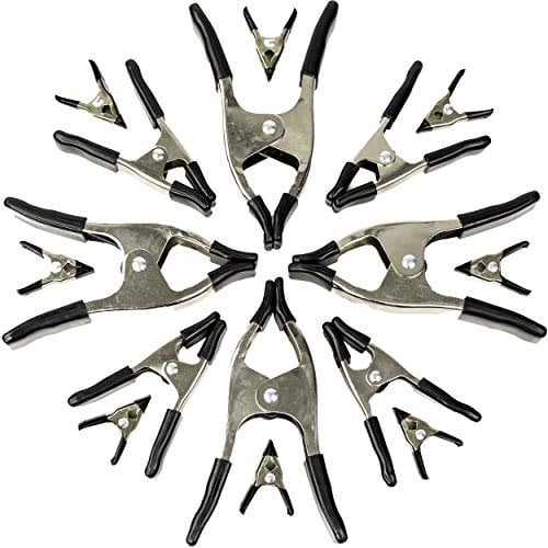 Wellmax 16-teiliges vernickeltes Metall-Federklemmen-Set – robuste Clips für Holzbearbeitung, Fotografie-Hintergründe und mehr – inklusive 8 Stück 5,1 cm, 4 Stück 10,2 cm und 4 Stück 15,2 cm Klemmen