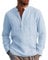 AUDATE Mens Button Up Shirts Linen Beach Long Sleeve Casual Cotton Summer Tops SkyBlue L