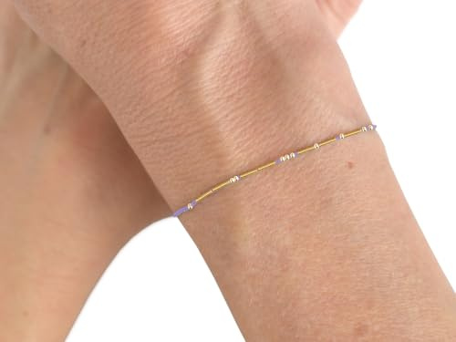 renna deluxe Morse-Code Armband PATIENCE aus Gold Armbändchen GEDULD in LILA | Handmade in Deutschland