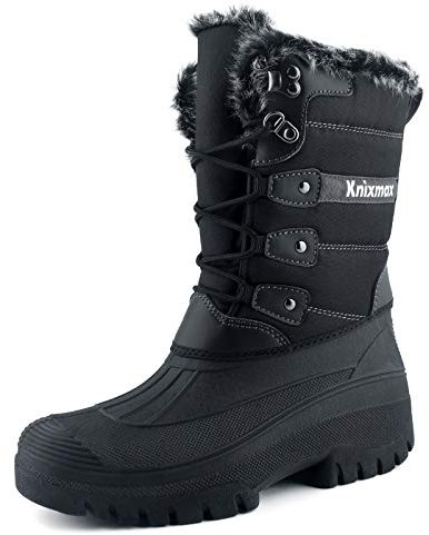 Knixmax Stivali da Neve Stivali Invernali Foderati in Pelliccia Suole Impermeabili Scarpe Calde Stringati Donna Nero 42EU