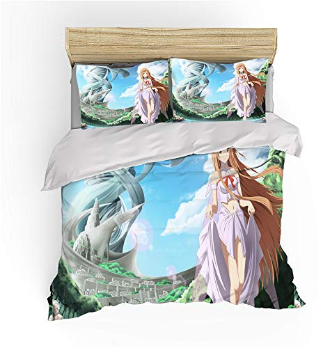 NICHIYO Sword Art Online Bettwäsche Set - Bettbezug und Kissenbezug,Mikrofaser,3D Digital Print dreiteiliger Bettwäsche(Bettbezug + Kissenbezüge) (9,Single 135 * 200cm)
