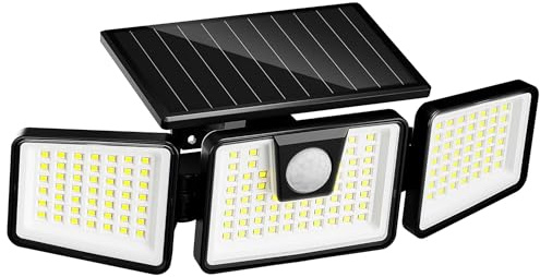Lumisky Spot solaire 3 têtes noir éclairage puissant LED blanc FALCON H9.3cm avec détecteur de mouvement orientable