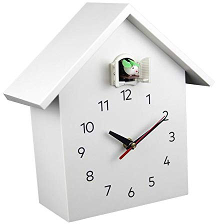 Fenteer Elegante Kuckucksuhr Wanduhr-Stumm Bewegung, Minimalistischen Moderne Design Dual mit Uhr Schlafzimmer, Aufenthaltsraum, Schule, Weiß