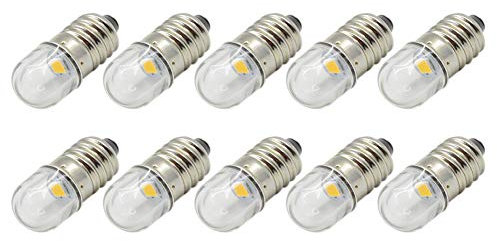 Ruiandsion 10 Stück E10 LED Lampe 6V Weiß 1W Ersetzen Sie Taschenlampen-Taschenlampenlampen, negative Erde