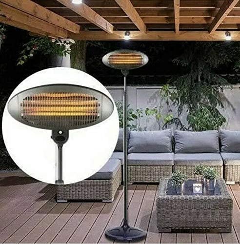 Adexa 2000W Electric Quartz Free Standing Floor Outdoor Garden Patio Heater | Overheat Protection, Adjustable Height & Tilt, 2KW, 3 Heat Settings