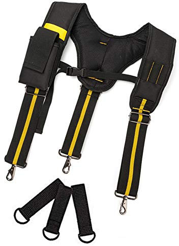 Apofly Tool Belt Suspenders Work Suspenders Padded Heavy Duty Adjustable Lumbar Support Multi-Pockets for Carpenter Electrician