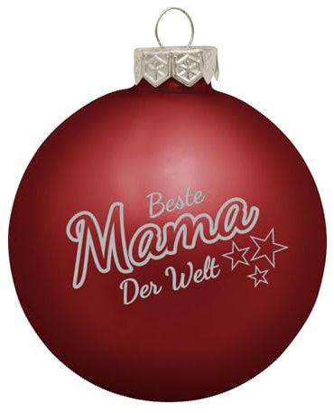 Weihnachtskugel 'Beste Mama der Welt'- Ø 8cm aus Glas - Christbaumkugel mit Lasergravur - individueller Weihnachtsbaumschmuck als Geschenkidee - 16 Farben Rot (Matt)