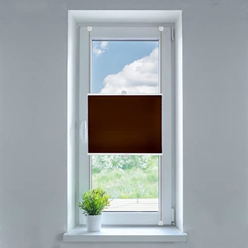SN Deco - Plissee Klemmfix, ohne Bohren TG-17 braun | Lichtdurchlässig | Crushed Look | Sonnenschutz (40x130 cm)