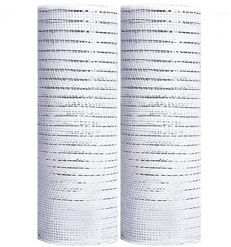 Euvoym 2 Rolls White Christmas Poly Mesh Ribbon 10 Inches x 10 Yards Metallic Foil Mesh Rolls Metallic Foil Deco Mesh Ribbon for Christmas Tree Wreaths Ribbon Swag Bows Garland Decoration (White)