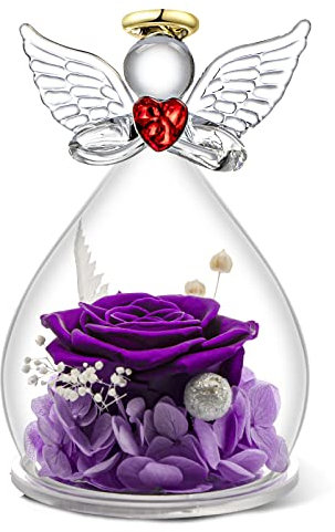 Qinqinxin Muttertagsgeschenke für Mama, Ewige Rose Engel Figur Geschenk für Mama Oma, Ewige Blume Kuppel Glas Engel, Infinity Rosen Geschenke für Frauen, Originelles Geschenke zum Muttertag Geburtstag