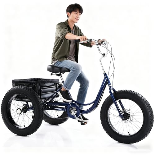 LISTaRSw 20-Zoll-Fatbike-Dreirad Für Erwachsene, Cruiser-Fahrrad/Snow Human – 7 Gänge, Dreirad, Verstellbarer Lenker/Sattel, Für Senioren Und Erwachsene Blue