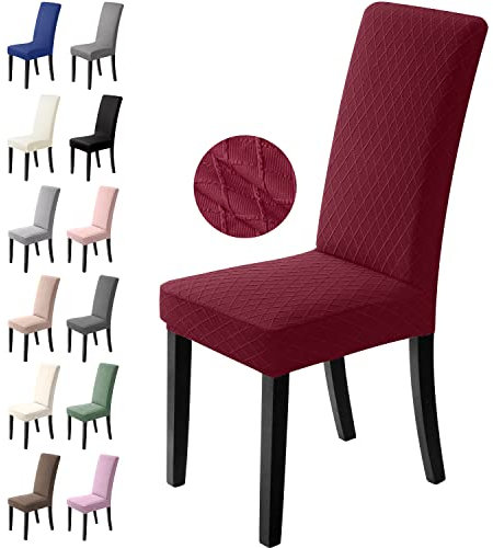 BalladHome Stuhlhussen 4er Set Stretch Stuhlbezug Stuhlüberzug Esszimmerstühle Bezug Universale Elastische Hussen waschbar Abnehmba für Hotel, Bankett, Büro, Partys Deko (4 Stück, Bordeaux)-L
