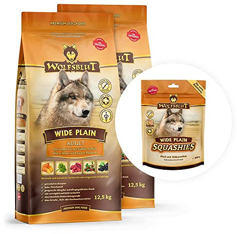 Wolfsblut - Wide Plain - 2 x 12,5 kg + 300 g Gratis Squashies Snack - Pferd - Trockenfutter - Hundefutter - Getreidefrei