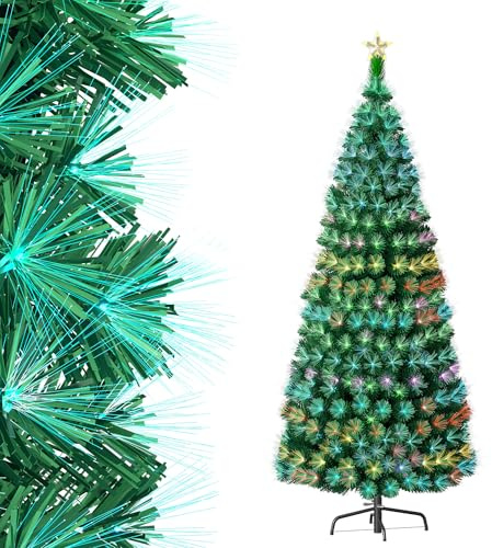 Aufun Weihnachtsbaum Künstlicher 210cm, Christbaum mit LED & Sternspitze, Kunstbaum Glasfaser Farbwechsel, Tannenbaum für Büro & Geschäften & Zuhause (2.1M, Bunte Glasfaser)