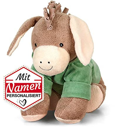 LALALO Sterntaler Kuscheltier Esel mit Namen personalisiert, Plüschtier Stofftier für Babys Kinder, Schmusetier Geschenk (Emmilius/Grün/Junge)