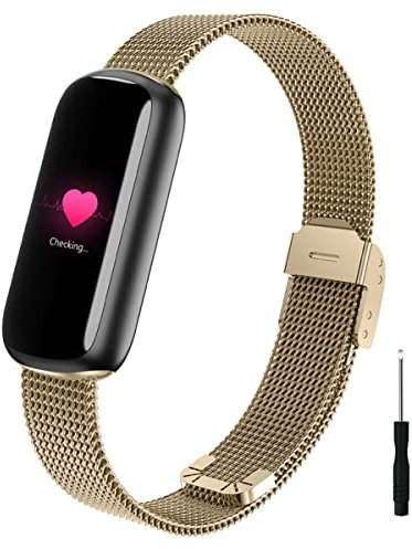 SABSEN Ersatzarmband für Fitbit Luxe Armband für Damen/Herren, Fitbit Luxe Ersatz Edelstahl Metall Armband Kompatibel mit Fitbit Luxe Armband (Champagner-Gold)