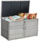 COSTWAY Auflagenbox Rattan, 333L Stauraum, Kissenbox mit Doppeltüren & Deckel & Ablage, Gartenbox Truhenbank Sitzbank, Gartenbox wetterfest, für Terrasse Garten Balkon, 115/215x60x65cm (Grau)
