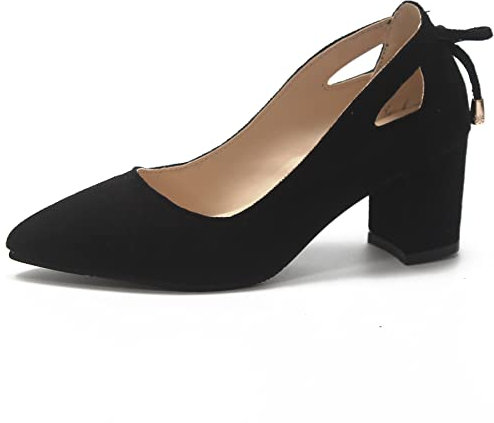 OALEEN Chaussure Escarpin Femme Elégante Style Suède Talon Haut Carré Noeud Bout Pointu Eté Soirée Mariage Noir 44