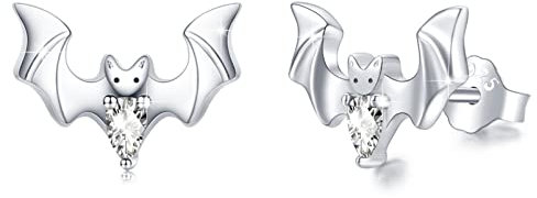 Fledermaus Ohrringe 925 Sterling Silber Fledermaus Ohrstecker Halloween Ohrstecker Hypoallergene Fledermaus Schmuck Geschenk für Damen Frauen Mädchen Kinder (Silber)