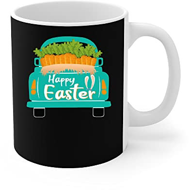 Kaffeetassen Karotte Auf Lkw-Häschen-Ei-Jagd-Karotte Lustig Frohe Ostern Keramik Becher Mit Großem Henkel Tassen Für Arbeit Männer Kaffee 330Ml