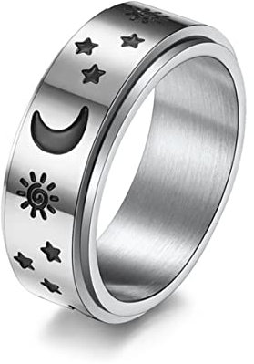 YAHOYA Edelstahl Fidget Relax Spinner Ringe Frauen Mann Mode Mond Stern Sonne Feinabstimmung Drehring Schmuck Geschenk für Angst