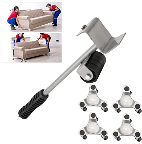 QAVODB Möbel Transportrollen Set, 16 cm Stahl-Tri-Dolly, 4 Räder, Möbelwagen zum Umzug, 300 Kg Maximale Tragkraft, 4 Stück Und Tochtermöbelheber-Set (5 Stück)