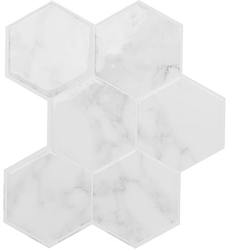 Smart Tiles Klebefliesen Küche und Bad – Hexa Grau/Weiß, Fliesenaufkleber 3D, Küchenrückwand Selbstklebend, Wandpaneele, 5 Fliesen (24.28x26.95 cm), Einfach zu Montieren, Wasserfest, Made in Kanada