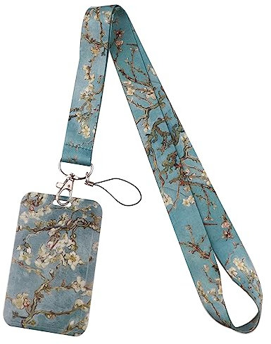 Juanooo Joli porte-clés Van Gogh pour cartes d'identité - Pour clés - Esthétique - Fleur - Pour femmes et filles - Pour badges d'identité - Cordon de croisière cool pour cartes de bateau (fleur