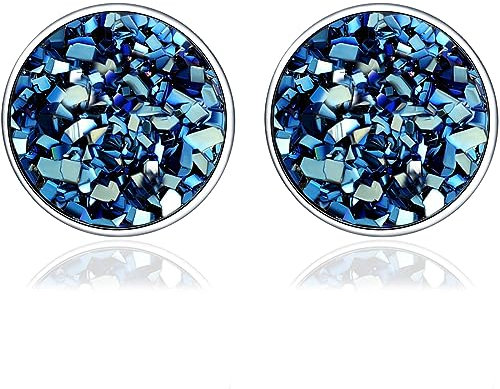 Runde Ohrringe Ohrstecker für Damen - 925 Sterling Silber Ohrringe mit blauen Zirkonia, Böhmisches Ohrring Blauer Glitzernder Runder Flacher Ohrstecker, Geschenk für Frauen Mädchen