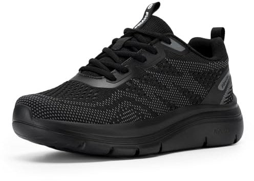 FitVille Chaussures de Running Femme Large Basket de Marche Femme Antidérapant Multisport Outdoor Sneakers Noir 41 EU Large
