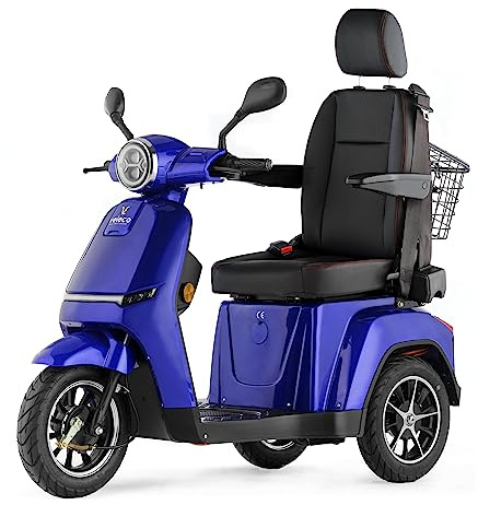 VELECO TURRIS mit verstellbarem Kapitänssitz, sehr intuitiv zu bedienender Mobilitätsroller, komplett montiert Behindertenhilfe Lithium-Ionen-Akku (Blau)