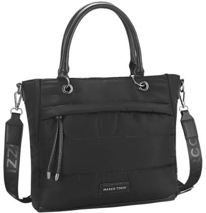 MARCO TOZZI Damen Henkeltasche Textil trendstark mit Umhängeriemen 2-61023-41, Farbe:Schwarz