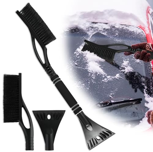 ZoneYan Eiskratzer Auto mit Besen, 2 in 1 Schneebesen mit Eiskratzer, Scheibenkratzer mit Bürste, Eisschaber Auto mit Rutschfester Softgriff, Schneebürste und Eiskratzer für PKW LKW SUV (Schwarz)