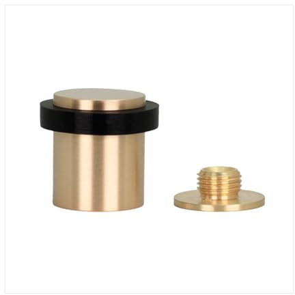 EVI Herrajes | Brass Door Stop | Ø24x30mm | Floor Mounted | Matte Finished Brass | Natural Silicone Protection | Includes Screw + Fastening Plug | Model I-18024X30-CB