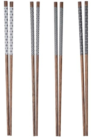 BUTLERS 4er Set Essstäbchen ø 0,8x25 cm Wengeholz - MIKADO - | Farbe Braun - Wiederverwendbare Chopsticks für Sushi oder Ramen - Asiatisches Essbesteck mit Papierbanderole