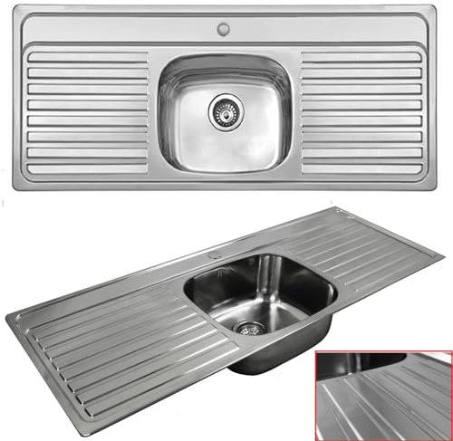 ARA CHOICE Stainless Steel Reversible Single Bowl Kitchen Sink Double Drainer 1/One Tap Hole Waste Plumbing Kit with Drainer & Inset Wastes Set