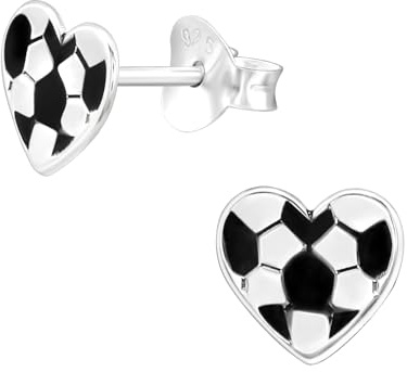Bungsa FUSSBALL Herz Kinder-Ohrstecker 6mm aus .925 Sterling Silber - niedliches Ohrringe SET mit Fußball - für Jungs und Mädchen