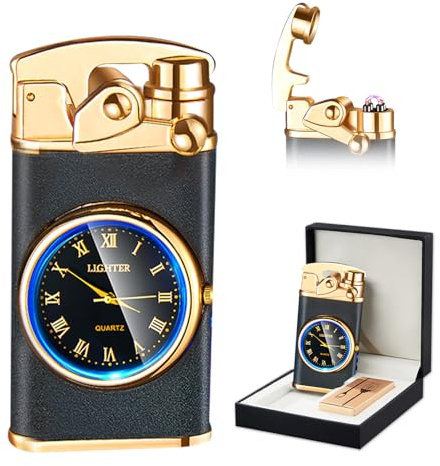 SKRFIRE ElectricLighter, Plasma Lighter, Electric Arc Lighter, Windproof Lighter, Metal Lighter Luminous Real Watch dial LED Lighting(Black matte)